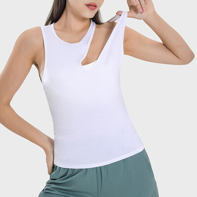Ženska sportska majica s nepravilnim izdubljenim ramenima Brzo sušeća majica bez rukava Joga Trčanje Vježbe Dnevna tanka majica