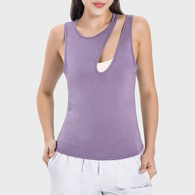 Ženska sportska majica s nepravilnim izdubljenim ramenima Brzo sušeća majica bez rukava Joga Trčanje Vježbe Dnevna tanka majica