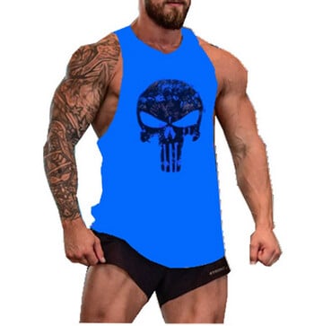 Skull printed Bodybuilding Fitness Stringers Πουκάμισο Ανδρικό φανελάκι για τρέξιμο κάτω μπλουζάκι γυμναστήριο Αθλητικό φανελάκι