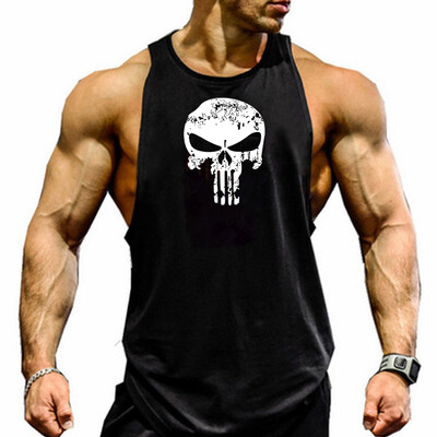 Cămașă cu craniu imprimat culturism Fitness Stringers Bărbați Tank Top Vestă de alergare Tricou de gimnastică Sport