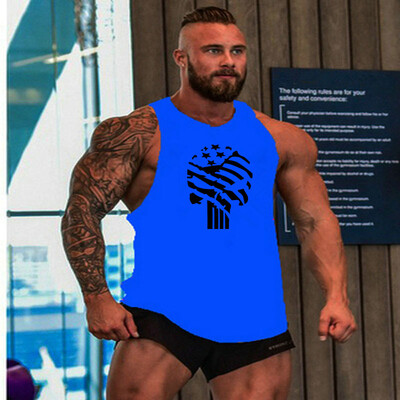 Cămașă cu craniu imprimat culturism Fitness Stringers Bărbați Tank Top Vestă de alergare Tricou de gimnastică Sport