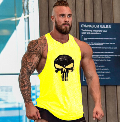 Cămașă cu craniu imprimat culturism Fitness Stringers Bărbați Tank Top Vestă de alergare Tricou de gimnastică Sport