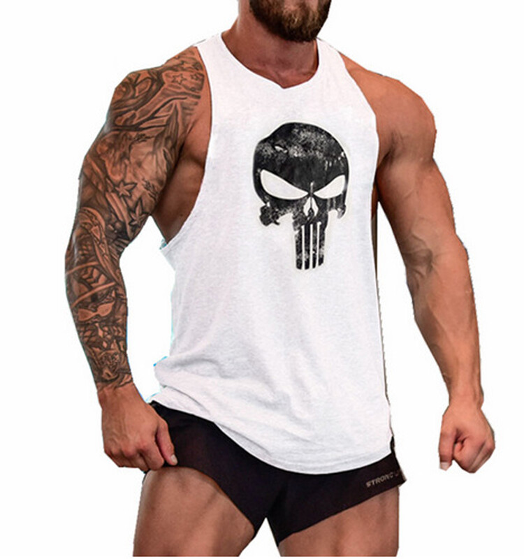 Cămașă cu craniu imprimat culturism Fitness Stringers Bărbați Tank Top Vestă de alergare Tricou de gimnastică Sport