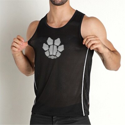 Vīriešu tīklveida suņu ķepas SexyMan Play guļamveļa Muskuļu vingrošanas veste Kultūrisms Bezpiedurkņu krekls Singlets RT Fitnesa Apģērbs