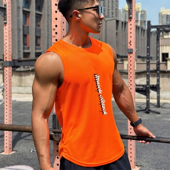 2024 Άνδρες Tank top Gym Mesh ventilation Workout Fitness Bodybuilding ρούχα αμάνικο πουκάμισο Αθλητικό μονό γιλέκο ανδρικό κάτω μπλουζάκι