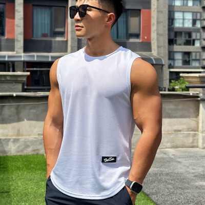 2024 Bărbați Tank top Gym Mesh ventilație Antrenament Fitness Culturism cămașă fără mâneci îmbrăcăminte Sport Singlet vesta bărbați Tricou