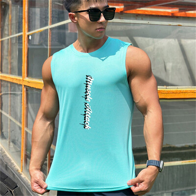 2024 Bărbați Tank top Gym Mesh ventilație Antrenament Fitness Culturism cămașă fără mâneci îmbrăcăminte Sport Singlet vesta bărbați Tricou