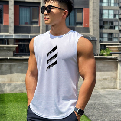 2024 Bărbați Tank top Gym Mesh ventilație Antrenament Fitness Culturism cămașă fără mâneci îmbrăcăminte Sport Singlet vesta bărbați Tricou