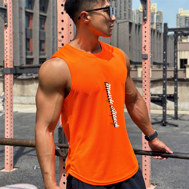 2024 Bărbați Tank top Gym Mesh ventilație Antrenament Fitness Culturism cămașă fără mâneci îmbrăcăminte Sport Singlet vesta bărbați Tricou