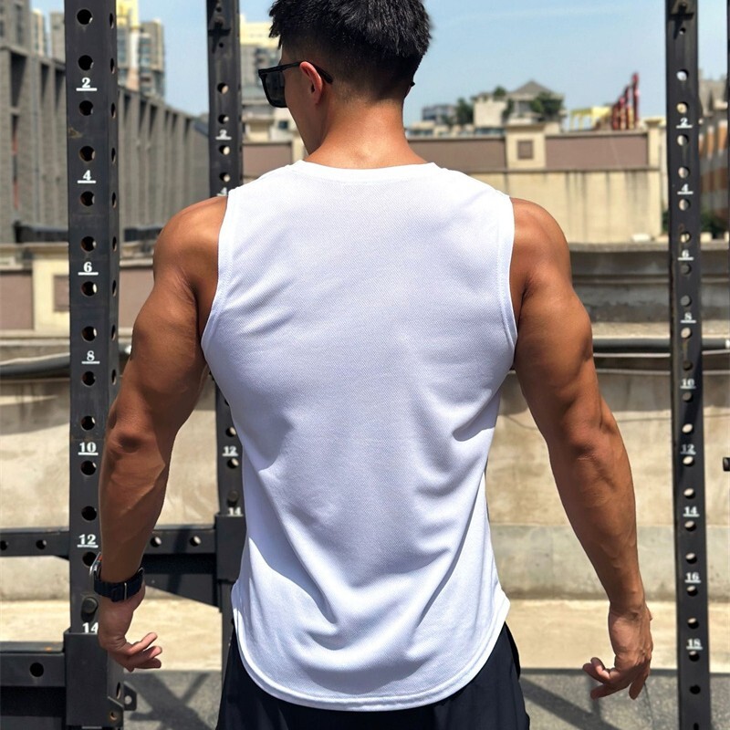 2024 Bărbați Tank top Gym Mesh ventilație Antrenament Fitness Culturism cămașă fără mâneci îmbrăcăminte Sport Singlet vesta bărbați Tricou