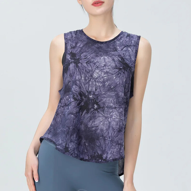 Vestă de yoga din plasă vopsită în cravată pentru femei Tricou fără mâneci cu uscare rapidă Accesoriu sportiv respirabil pentru femei Îmbrăcăminte de alergare pentru sală