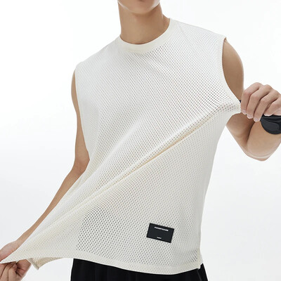 Vīriešu brīva gadījuma sporta veste Basketbola Fitness Tīkla elpojošs T-krekls bez piedurknēm, skriešanas apakšas krekls Marathon Tank Top
