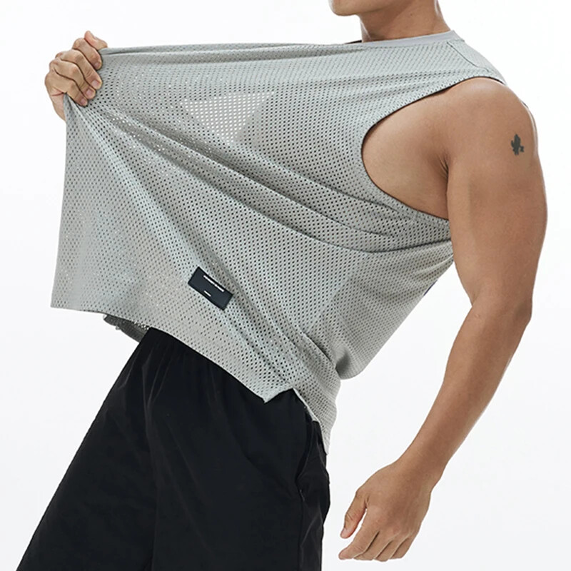 Vīriešu brīva gadījuma sporta veste Basketbola Fitness Tīkla elpojošs T-krekls bez piedurknēm, skriešanas apakšas krekls Marathon Tank Top