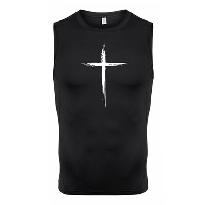 Krusta apdrukas kompresijas krekls bez piedurknēm vīriešiem Christian Athletic Ātri žūstoši topi Tīpas trenažieru zāle, treniņš, skriešanas vestu pamatnes