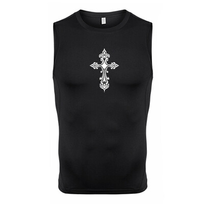 Krusta apdrukas kompresijas krekls bez piedurknēm vīriešiem Christian Athletic Ātri žūstoši topi Tīpas trenažieru zāle, treniņš, skriešanas vestu pamatnes