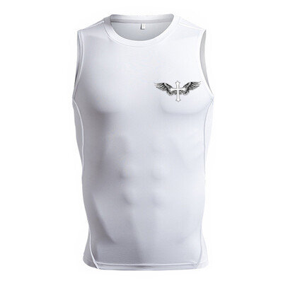 Krusta apdrukas kompresijas krekls bez piedurknēm vīriešiem Christian Athletic Ātri žūstoši topi Tīpas trenažieru zāle, treniņš, skriešanas vestu pamatnes