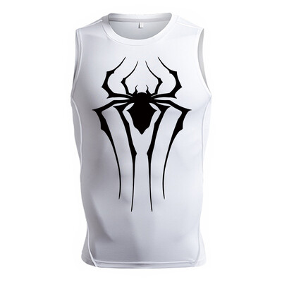 Cămașă de compresie fără mâneci cu grafic păianjen pentru bărbați, maiuri cu uscare rapidă pentru atletism de vară, antrenament de gimnastică, vestă de alergare, tricouri, strat de bază