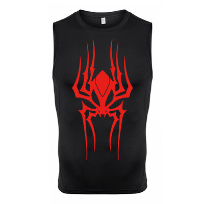 Cămașă de compresie fără mâneci cu grafic păianjen pentru bărbați, maiuri cu uscare rapidă pentru atletism de vară, antrenament de gimnastică, vestă de alergare, tricouri, strat de bază