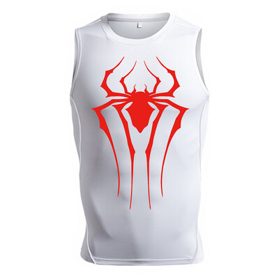 Cămașă de compresie fără mâneci cu grafic păianjen pentru bărbați, maiuri cu uscare rapidă pentru atletism de vară, antrenament de gimnastică, vestă de alergare, tricouri, strat de bază