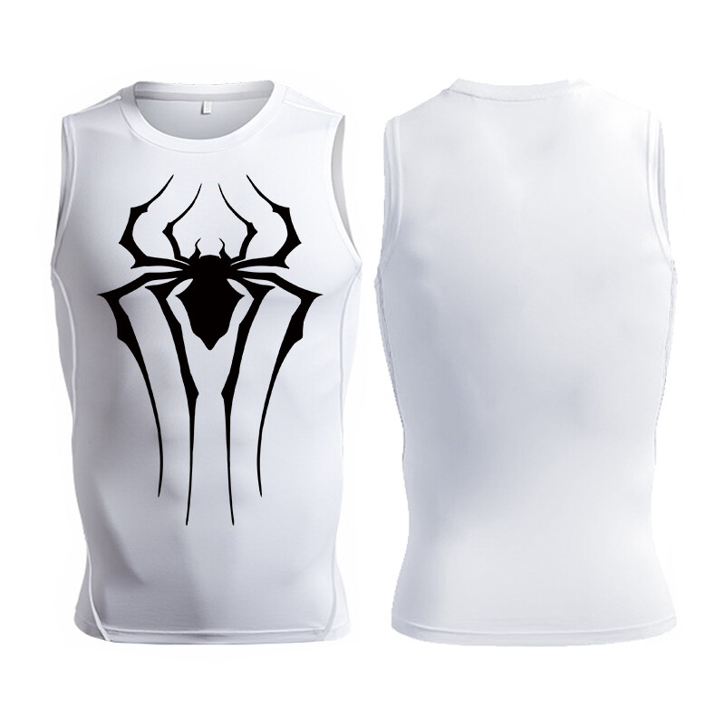 Cămașă de compresie fără mâneci cu grafic păianjen pentru bărbați, maiuri cu uscare rapidă pentru atletism de vară, antrenament de gimnastică, vestă de alergare, tricouri, strat de bază