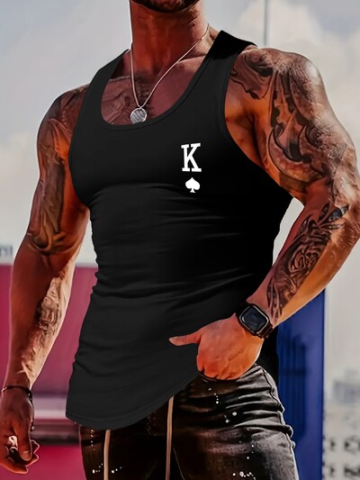 Îmbrăcăminte de fitness și alergare în aer liber pentru bărbați, cu model în dungi, cu imprimeu 3d, cu decolteu turn, vestă sportivă fără mâneci, uscare rapidă, confort