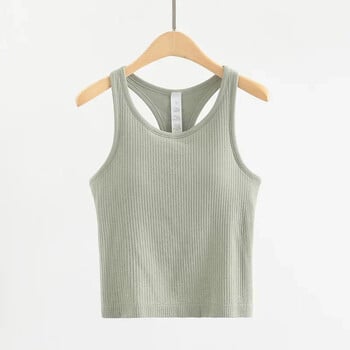 Dupe Yoga Tank Tops Γυναικεία γυμναστική Αμάνικα Αθλητικά πουκάμισα Cami Λεπτό ραβδωτό γιλέκο γυμναστικής για τρέξιμο με ενσωματωμένο μπλουζάκι σουτιέν