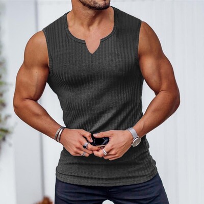 Vară 2024 NOI bărbați Vestă Tricotat cu dungi de gimnastică Tricot bărbați Fitness cămașă fără mâneci pentru bărbați Vestă de sport cu uscare rapidă Tricouri de gimnastică