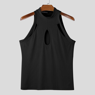 INCERUN 2025 m. amerikietiško stiliaus mados vyriškos megztos tuščiavidurio dizaino liemenės, laisvalaikio gatvių apranga, solidžios, pusiau aukšto kaklo viršutinės dalies S-5XL