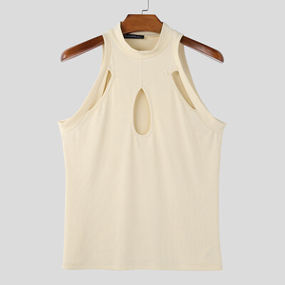 INCERUN 2025 m. amerikietiško stiliaus mados vyriškos megztos tuščiavidurio dizaino liemenės, laisvalaikio gatvių apranga, solidžios, pusiau aukšto kaklo viršutinės dalies S-5XL