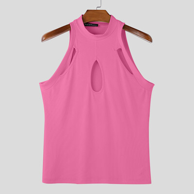 INCERUN 2025 m. amerikietiško stiliaus mados vyriškos megztos tuščiavidurio dizaino liemenės, laisvalaikio gatvių apranga, solidžios, pusiau aukšto kaklo viršutinės dalies S-5XL