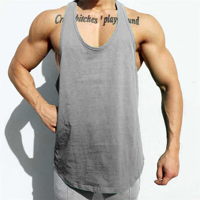 Imprimați personalizat logo-ul dvs. de design Fitness Maiuri pentru bărbați Mesh respirabil Bodybuilding Stringer Tanktop Muschi Fără mâneci