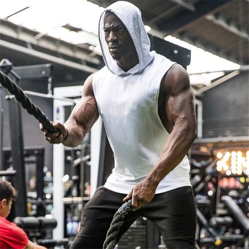 Culturism Stringer Hanorace Gym Fără mâneci Glugă Fitness Tank Topuri Bărbați Alergare Îmbrăcăminte sport Bumbac Respirabil Cămașă cool
