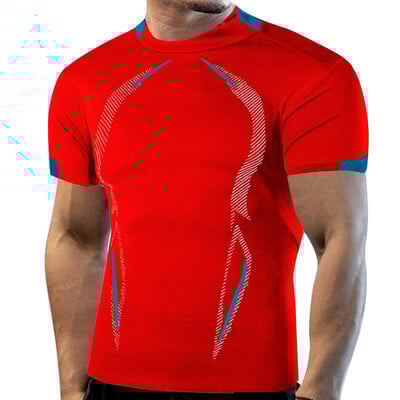 Vyriški fitneso greito džiūvimo trumpomis rankovėmis priežastiniai vyriški sportiniai marškinėliai vasariniai Crew kaklo dryžuoto rašto sportiniai viršutiniai treniruočių sporto marškinėliai