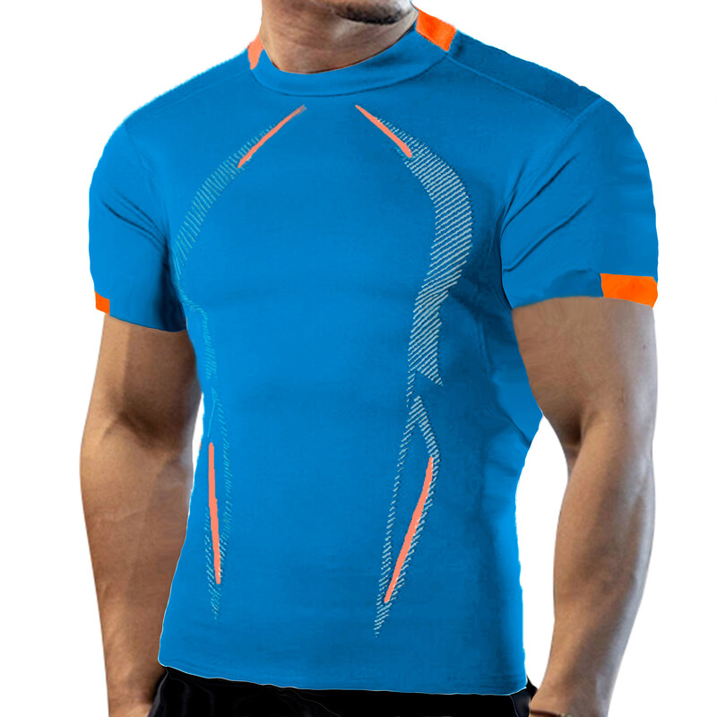Vyriški fitneso greito džiūvimo trumpomis rankovėmis priežastiniai vyriški sportiniai marškinėliai vasariniai Crew kaklo dryžuoto rašto sportiniai viršutiniai treniruočių sporto marškinėliai