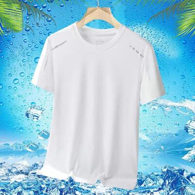 Tricou pentru bărbați, cu mâneci scurte, pentru sport, din mătase de gheață, cu uscare rapidă, cămașă cu plasă subțire, cu aer condiționat