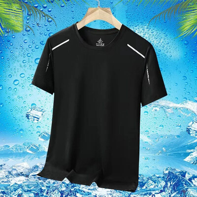 Tricou pentru bărbați, cu mâneci scurte, pentru sport, din mătase de gheață, cu uscare rapidă, cămașă cu plasă subțire, cu aer condiționat