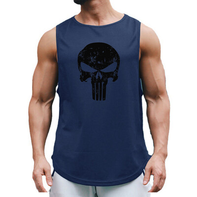 Skull Print Suvised meeste jõusaali tanktopid võrk kiirelt kuivavad spordiriided Kulturism Varrukateta T-särk Fitness Stringer Singlets