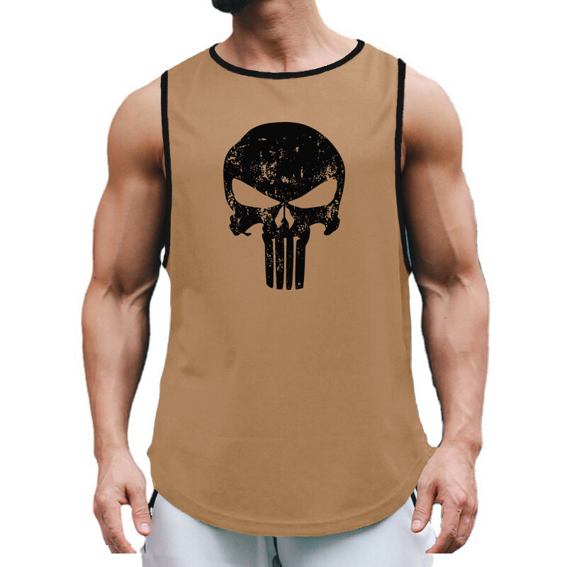 Skull Print Vasaros vyriški treniruoklių salės sportiniai batviršiai Tinkliniai greitai džiūstantys sportiniai drabužiai Kultūrizmas be rankovių marškinėliai Fitness Stringer Singlets