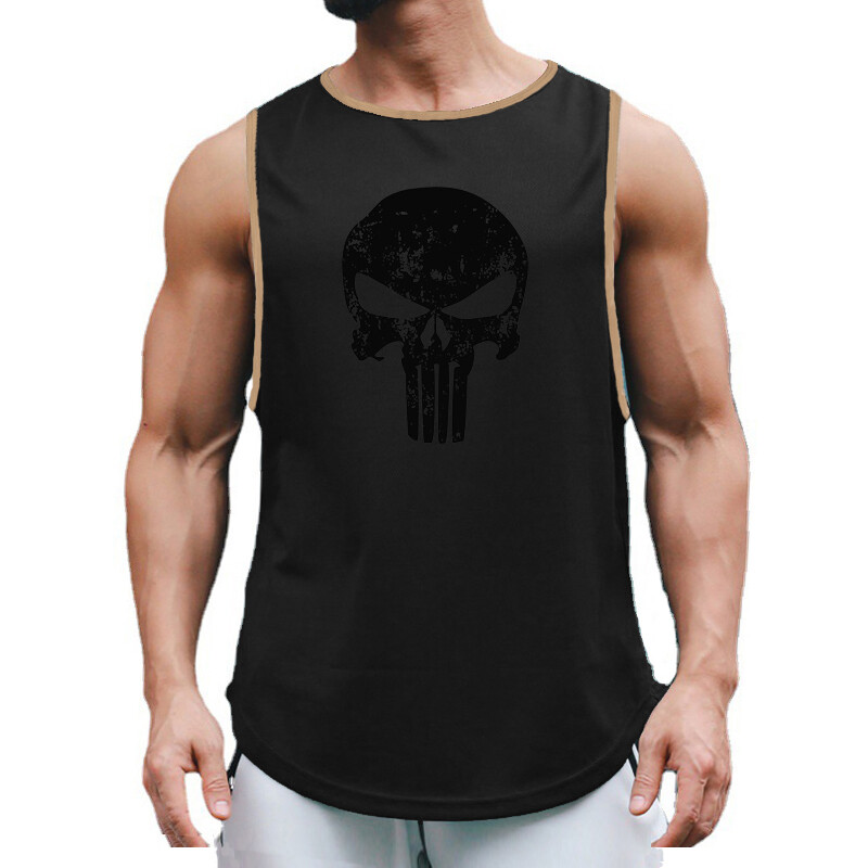 Skull Print Vasaros vyriški treniruoklių salės sportiniai batviršiai Tinkliniai greitai džiūstantys sportiniai drabužiai Kultūrizmas be rankovių marškinėliai Fitness Stringer Singlets