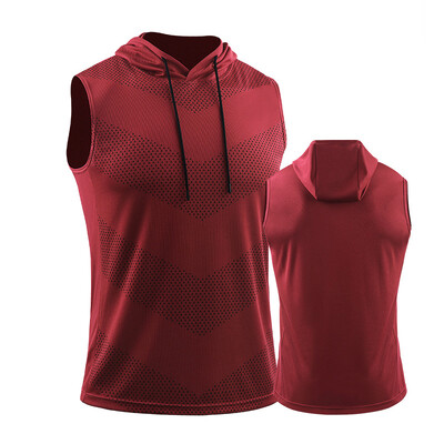 Vyrų bėgimo liemenė su gobtuvu Nauji vasaros sporto salės treniruokliai be rankovių marškinėliai ledo šilko kūno rengybai kūno rengybos viršutinės dalies elastingi treniruočių viršus su gobtuvu