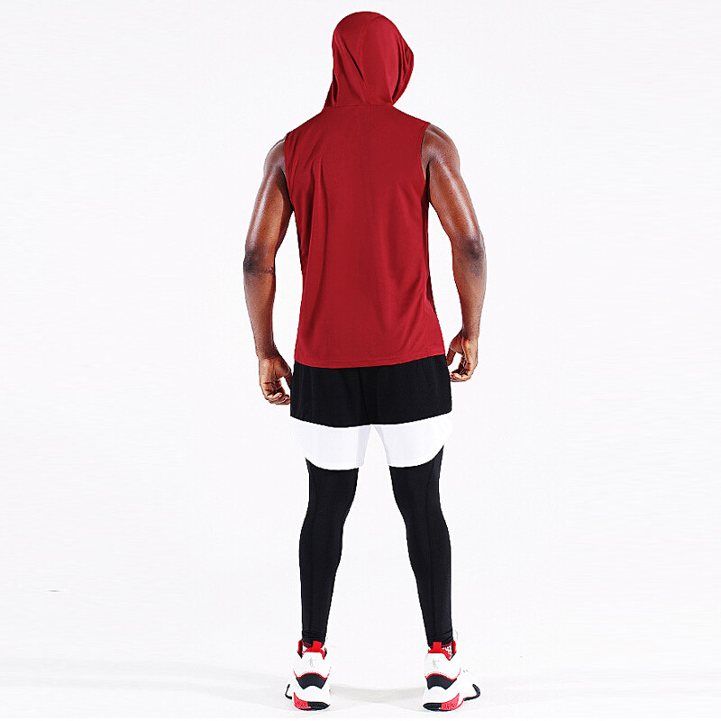 Vyrų bėgimo liemenė su gobtuvu Nauji vasaros sporto salės treniruokliai be rankovių marškinėliai ledo šilko kūno rengybai kūno rengybos viršutinės dalies elastingi treniruočių viršus su gobtuvu