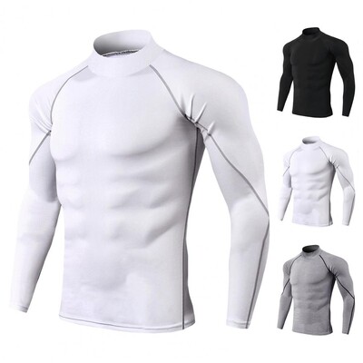 Bărbați Slim Fit Top Elasticitate înaltă Tricou pentru bărbați Slim Fit de compresie Sală de gimnastică Alergare baschet cu guler Stand Uscare rapidă Lung