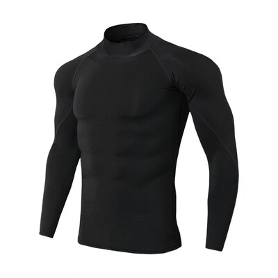 Bărbați Slim Fit Top Elasticitate înaltă Tricou pentru bărbați Slim Fit de compresie Sală de gimnastică Alergare baschet cu guler Stand Uscare rapidă Lung