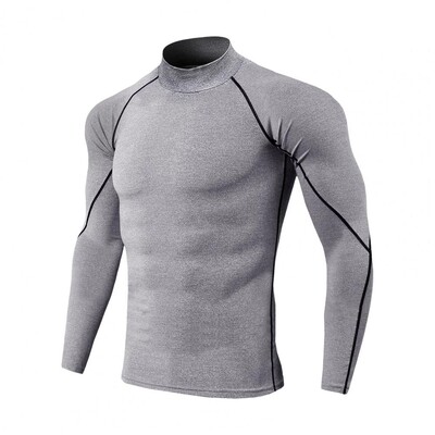 Bărbați Slim Fit Top Elasticitate înaltă Tricou pentru bărbați Slim Fit de compresie Sală de gimnastică Alergare baschet cu guler Stand Uscare rapidă Lung