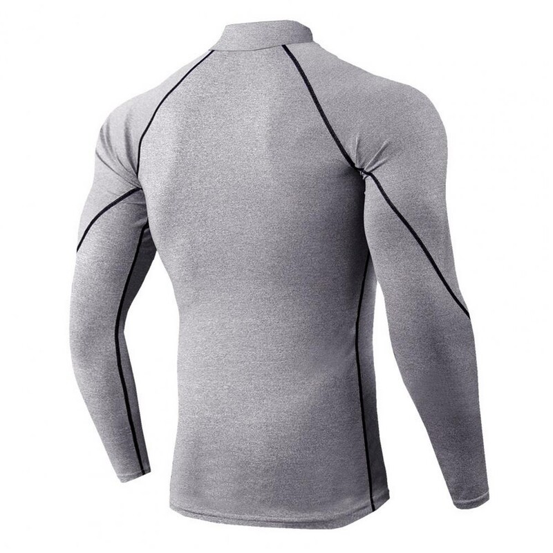 Bărbați Slim Fit Top Elasticitate înaltă Tricou pentru bărbați Slim Fit de compresie Sală de gimnastică Alergare baschet cu guler Stand Uscare rapidă Lung