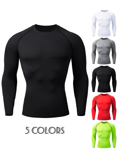 Kompresijas krekli Vīriešu Rashguard Ātri Dry Gym Fitnesa Krekli Pavasara Pludmale Sērfings Atlētisks Sports Skriešanas Treniņš T-krekli