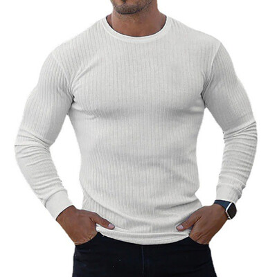 Cămașă tricotată cu mânecă lungă, respirabilă, de toamnă, bărbați, fitness, sport, cu dungi, îmbrăcăminte slim fit, tricou cu uscare rapidă, culturism, sală