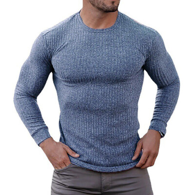 Cămașă tricotată cu mânecă lungă, respirabilă, de toamnă, bărbați, fitness, sport, cu dungi, îmbrăcăminte slim fit, tricou cu uscare rapidă, culturism, sală