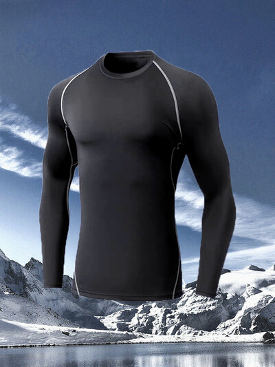 Tvirtai prigludę sportiniai marškinėliai Vyriški, greitai džiūstantys, spausdinti ilgomis rankovėmis, fitneso dviračių sporto bazės, prakaitą sugeriantys marškinėliai