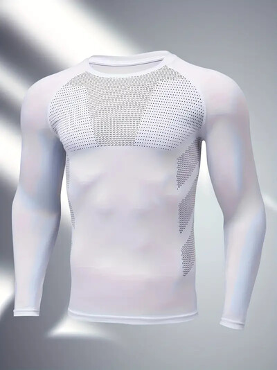 Tvirtai prigludę sportiniai marškinėliai Vyriški, greitai džiūstantys, spausdinti ilgomis rankovėmis, fitneso dviračių sporto bazės, prakaitą sugeriantys marškinėliai